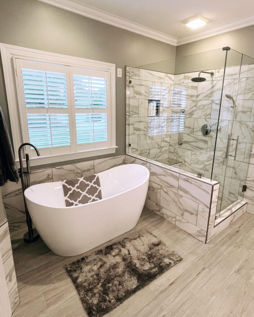 Tub next to a shower. Beautiful modern bathroom