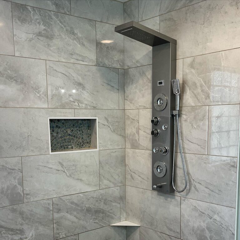 the best one-day shower remodel in the Triad Area. Modern showerhead