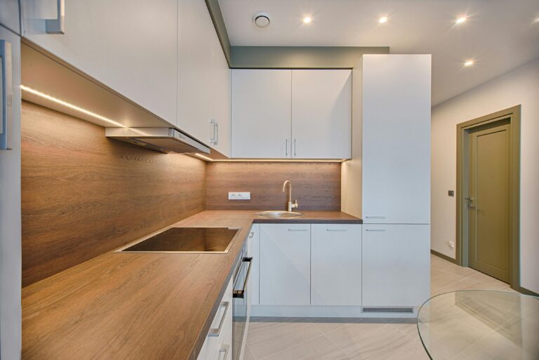 cabinets with led lighting underneath. Modern kitchen upgrades